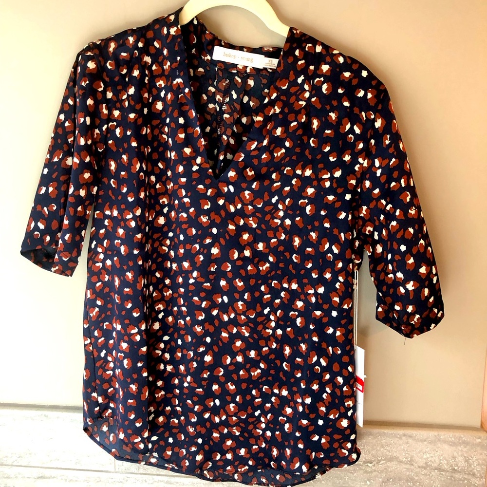 NWT Bishop + Young Rust and Navy Animal Print Top